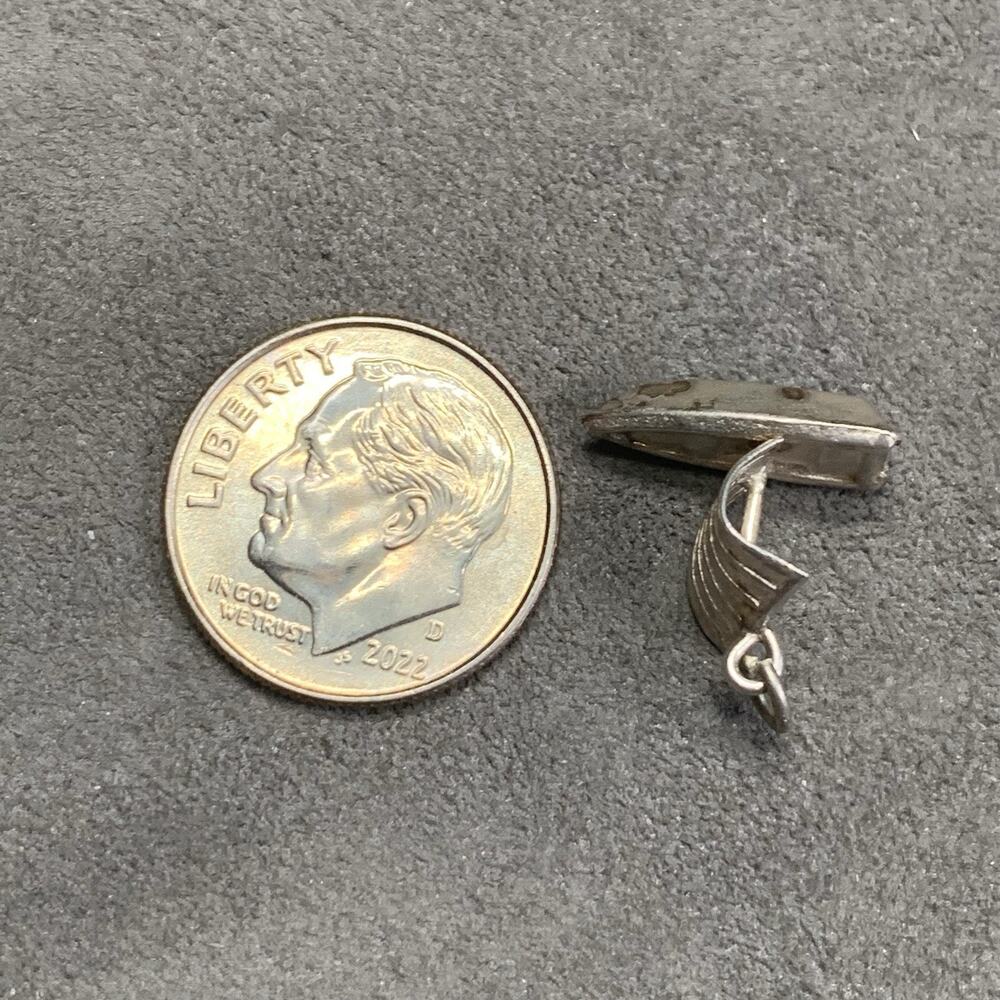 Vintage Sail Boat 3D Dangle Charm Sterling 925 Silver Short Boat - Picture 5 of 5